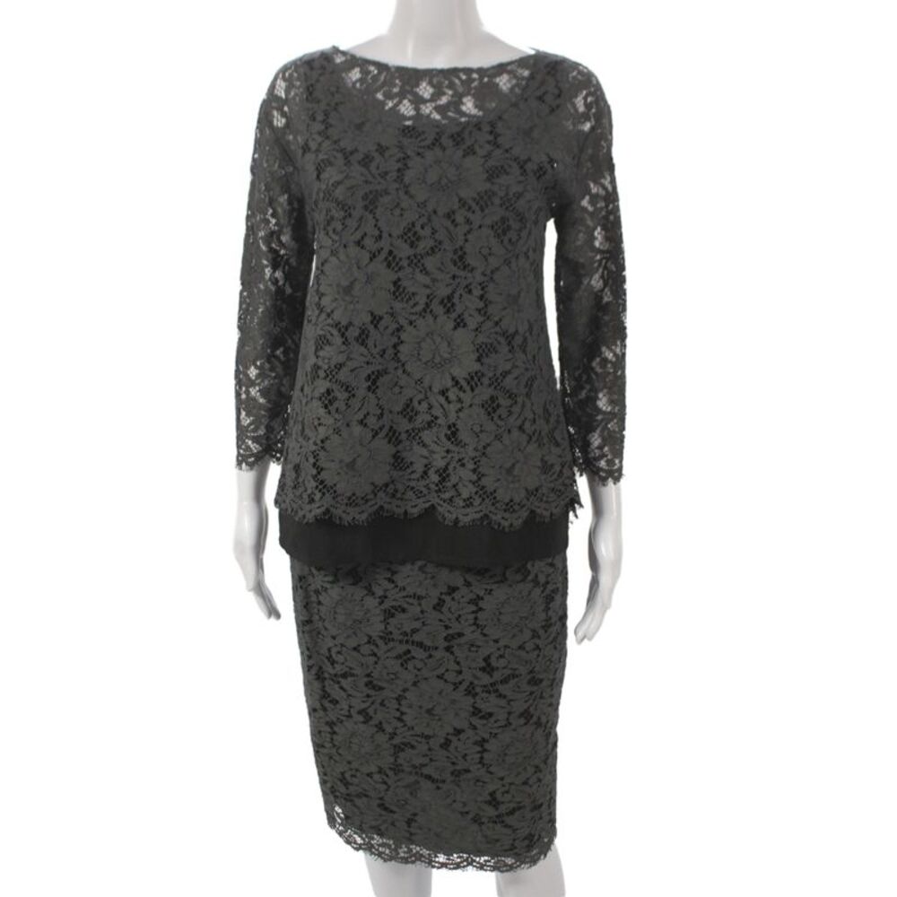 Les Copains Women Sheath Set Gray Boat Neck 3/4 Sleeve Size 38